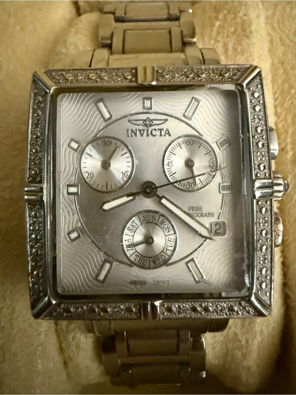 Invicta Silver Square Dial Chronograph Watch